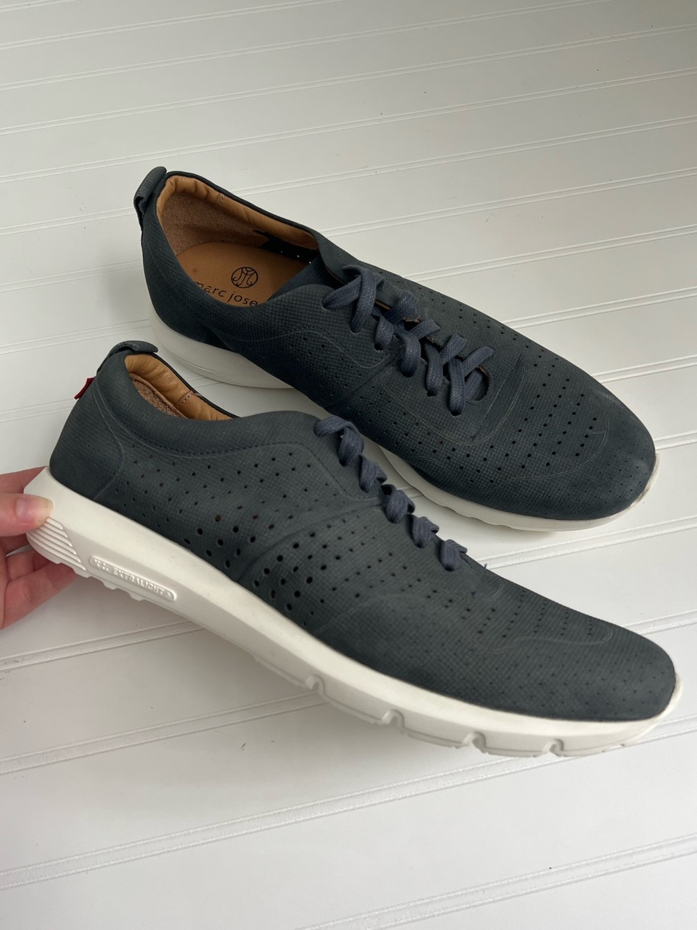 Marc Joseph Genuine New York Leather Grand Central Sneaker Dusty Blue Size 12 - Picture 2 of 8